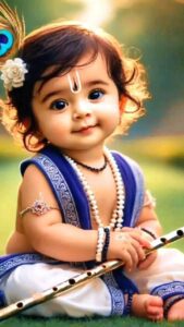 Little Kanha Ji smiling divine wallpaper