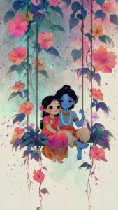 Cute Krishna Radha cartoon wallpaper