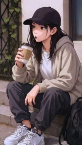 cute anime girl selfie style