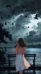 sad anime girl night scene