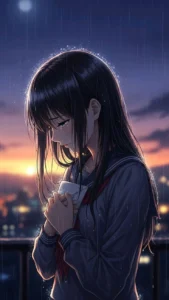 anime girl sad background